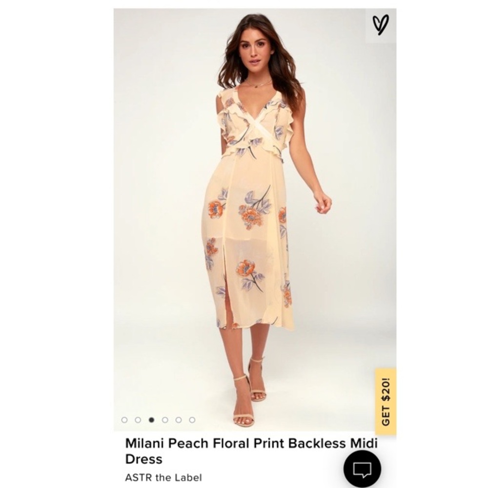 Milani Peach Floral Print Backless Midi Dress Criss cross ruffle flowers lulus - Picture 3 of 6